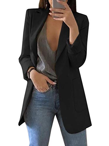 Minetom Mujer Manga Larga Blazer Elegante Oficina Negocios Parte OL Traje De Chaqueta Sólido Slim Fit Abrigo Cardigan Outwear Top A Negro ES 44