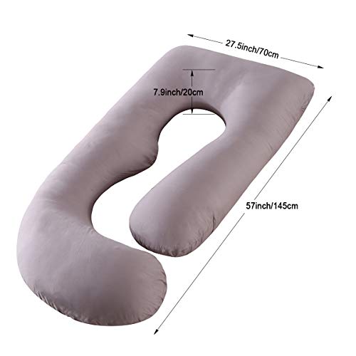 Mingfuxin Almohada de embarazo, con forma de J, con funda de terciopelo 100% algodón lavable para espalda de mujeres embarazadas, caderas, piernas, dormir y alimentar