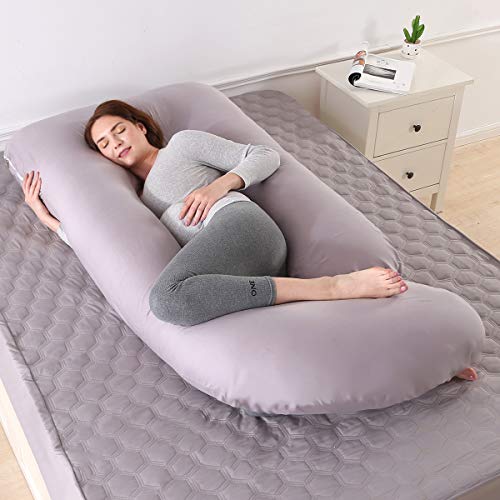 Mingfuxin Almohada de embarazo, con forma de J, con funda de terciopelo 100% algodón lavable para espalda de mujeres embarazadas, caderas, piernas, dormir y alimentar