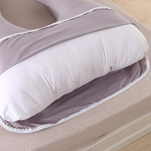 Mingfuxin Almohada de embarazo, con forma de J, con funda de terciopelo 100% algodón lavable para espalda de mujeres embarazadas, caderas, piernas, dormir y alimentar