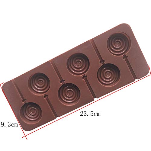 MINGZE 2 piezas molde de piruleta de silicona con 6 agujeros, rayos de cubo de hielo, molde de silicona DIY moldes de chocolate redondos y barra de plástico 12 piezas