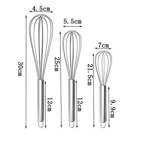 MINGZE Batidor Varilla Profesional, Acero Inoxidable, Paquete de 3 Batidora de Cocina Apta para el Contacto con los Alimentos, Huevo casero de Mano para Mezclar batiendo batiendo agitación