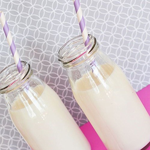 Mini botellas de leche de vidrio, estilo retro, con tapa con agujero para pajitas, 250 ml, SET OF 8