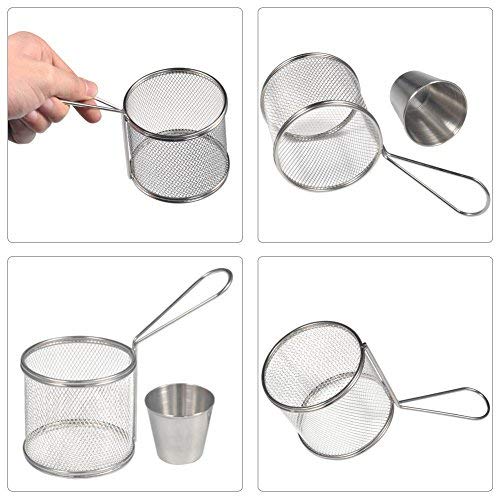 Mini Cesta para freír Mini Cestillo Redondo de Acero Inoxidable para Frituras como Patata Canasta de Tamiz para Hogar Cocina Herramientas de Cocina para Servir Fritos con 4 Tazas (2pcs)