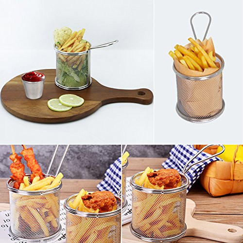 Mini Cesta para freír Mini Cestillo Redondo de Acero Inoxidable para Frituras como Patata Canasta de Tamiz para Hogar Cocina Herramientas de Cocina para Servir Fritos con 4 Tazas (2pcs)