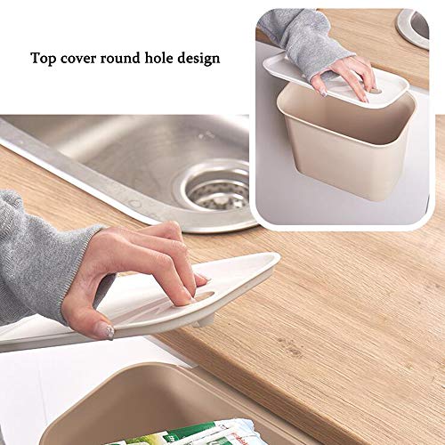 Mini Encimera Bote De Papelera, Pequeña Contenedor De Basura Colgante Pequeña Escritorio Papelera De Escritorio Con Tapa Basurero Para Cocina Lugares Públicos,Beige