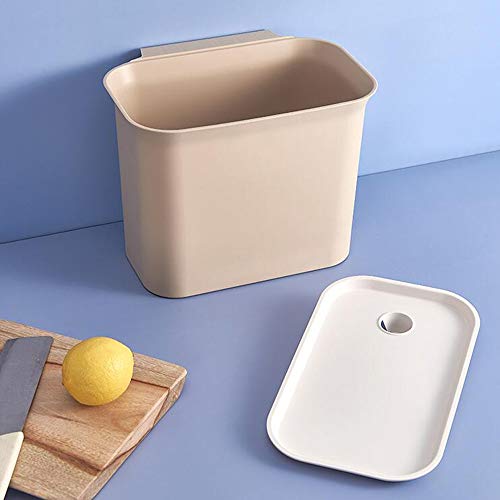 Mini Encimera Bote De Papelera, Pequeña Contenedor De Basura Colgante Pequeña Escritorio Papelera De Escritorio Con Tapa Basurero Para Cocina Lugares Públicos,Beige