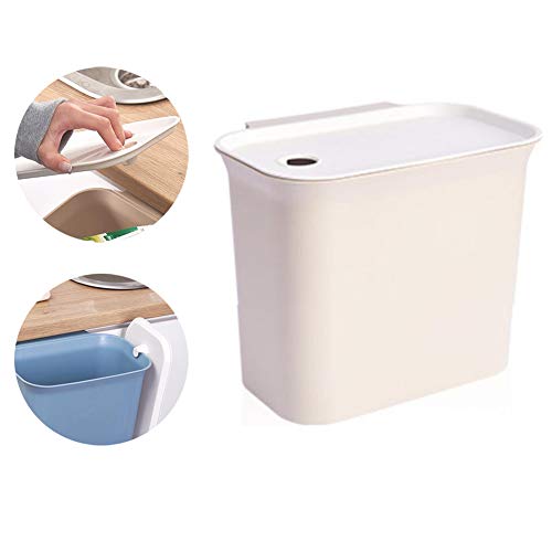 Mini Encimera Bote De Papelera, Pequeña Contenedor De Basura Colgante Pequeña Escritorio Papelera De Escritorio Con Tapa Basurero Para Cocina Lugares Públicos,Beige