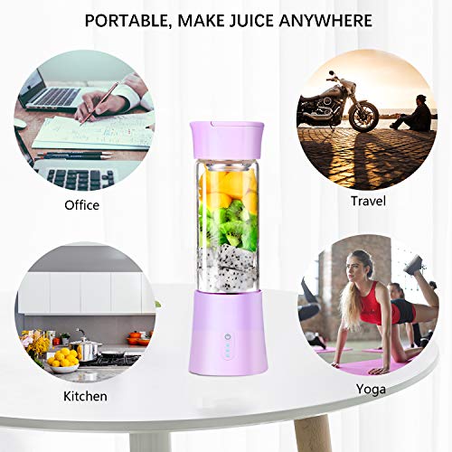 Mini Exprimidor Eléctrico Zumo Portátil, Extractor de Jugos para Frutas y Verduras, 380ml Batidora Vaso Taza, USB Recargable Botella Licuadora Pequeña para Comida Bebé Leche Smoothies Púrpura