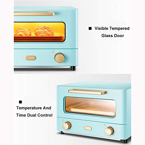 Mini Horno 12 Litros | Horno Electrico | Horno | Puerta De Vidrio Templado Visible | Bandeja De Migas ExtraíBle | Temporizador De 60 Minutos Y Dial De Temperatura Ajustable,Blue-1000W