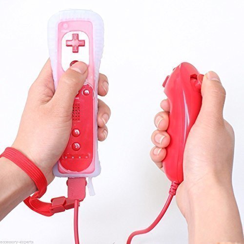 mini kitty 2 en 1 Mando Plus con Motion Plus y Nunchunk para Nintendo Wii + Funda de Silicona - Rojo