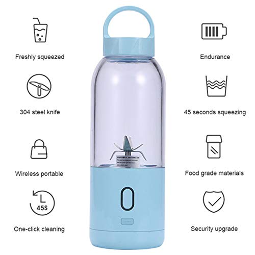 Mini licuadora portátil, Mezclador de Frutas de tamaño Personal Eléctrico USB Taza de exprimidor Recargable Máquina de Mezcla de Frutas Baby Travel 500ml, Six Blades,Powder