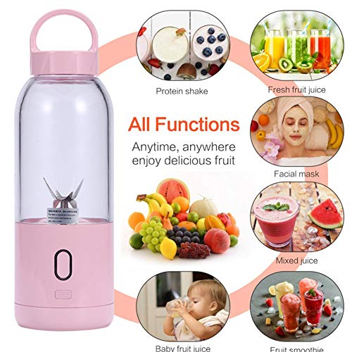 Mini licuadora portátil, Mezclador de Frutas de tamaño Personal Eléctrico USB Taza de exprimidor Recargable Máquina de Mezcla de Frutas Baby Travel 500ml, Six Blades,Powder