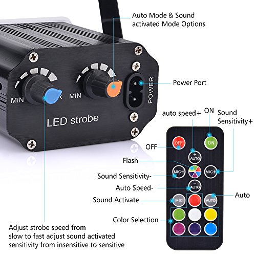 Mini Luz Estroboscópica del LED, Hisome Activación por Sonido y Luz de Control de Velocidad de Destello Luz con 48 Brillante Iluminación del Escenario de Leds para Fiestas de Baile Cumpleaños DJ Bar