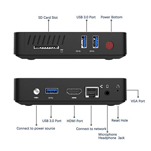 Mini PC Procesador Intel Celeron Apollo Lake J3455 (hasta 2.3GHz), 8G LPDDR4 /SSD 128GB Windows 10 Pro (64-bit) HDMI y VGA HD Display Dual WiFi USB 3.0 / BT 4.2 DIY M.2 NGFF SSD