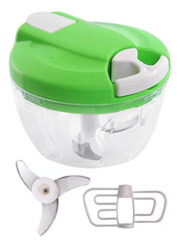 Mini picadora de alimentos, picadora manual de verduras de 520 ml con 3 cuchillas de acero inoxidable, cortadora de verduras/cortadora de ajo para picar frutas frutas secas hierbas cebolla carne