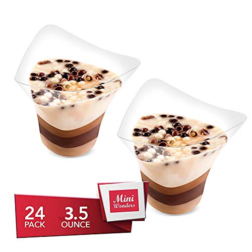 Mini tazas de postre – 100 piezas/juego de tazas de postre mini cubos de degustación transparente/4 oz muestra de recipientes de vidrio elegante desechables de plástico (blanco claro)