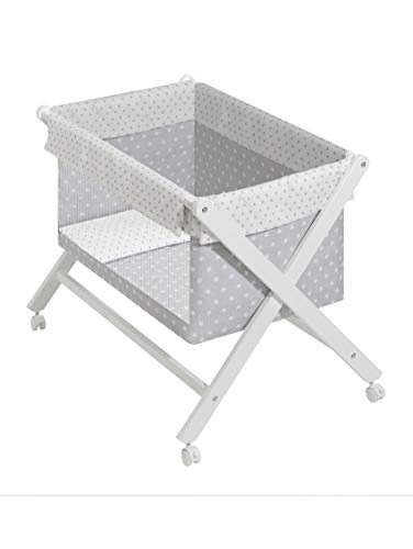 Minicuna mibebestore Plegable Transparente Estrellas Gris: Estructura + Vestidura + Colcha Desenfuntable + Colchón + Almohada