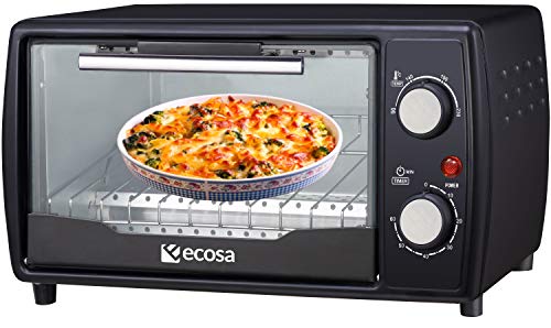 Minihorno de 1000 W, 10 litros, incluye Bandeja de horno y parrilla, Horno para pizza, 90° – 230 °C, Temporizador de 60 min, bandeja para migas plegable, horno pequeño