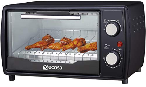 Minihorno de 1000 W, 10 litros, incluye Bandeja de horno y parrilla, Horno para pizza, 90° – 230 °C, Temporizador de 60 min, bandeja para migas plegable, horno pequeño