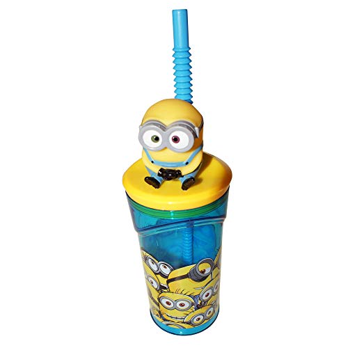 Minions, Gru Mi Villano Favorito Vaso plastico con figurita 3D, Tapa y Pajita 350ml (STOR 76166), Amarillo, 23 x 7.5 x 7.5 cm