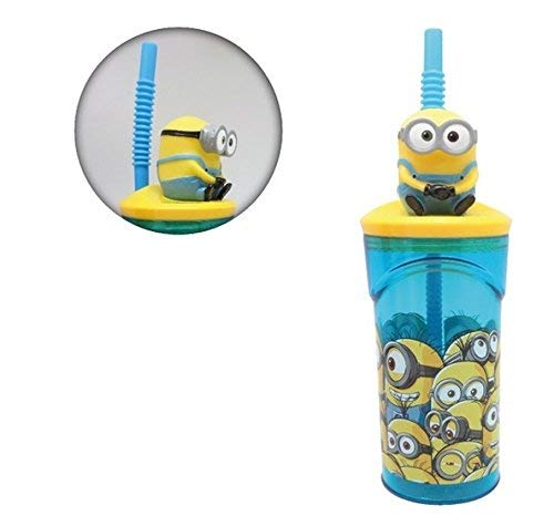 Minions, Gru Mi Villano Favorito Vaso plastico con figurita 3D, Tapa y Pajita 350ml (STOR 76166), Amarillo, 23 x 7.5 x 7.5 cm