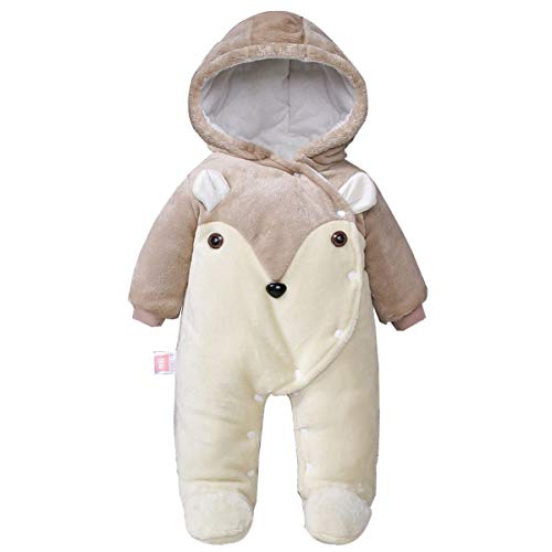 Minizone Bebé con capucha mamelucos franela Conjuntos de Invierno Niño Niña snowsuits pies cubiertos Umpsuit para 03 Meses J