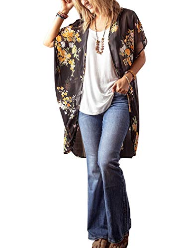 Minthunter - Kimono de Manga Larga para Mujer con Estampado Floral - - Large