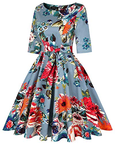 MINTLIMIT Vestido de cóctel para mujer de los años 50, vintage, retro, rockabilly, estilo Hepburn, con cinturón Media manga_c L