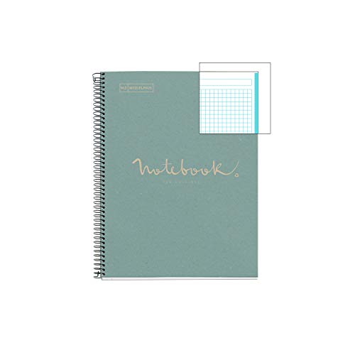 MIQUELRIUS - Cuaderno A4 Cuadriculado Notebook Emotions 100% Reciclado - 1 franja de color, 80 Hojas cuadriculadas 5mm, Papel 80 g Microperforado con 4 Taladros para 4 Anillas, Cubierta de Cartón, Col