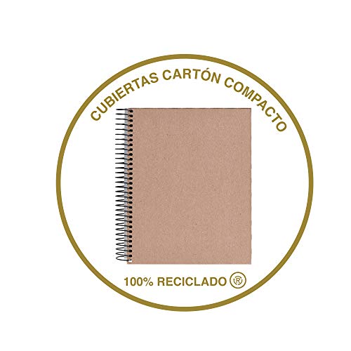 MIQUELRIUS - Cuaderno A4 Cuadriculado Notebook Emotions 100% Reciclado - 1 franja de color, 80 Hojas cuadriculadas 5mm, Papel 80 g Microperforado con 4 Taladros para 4 Anillas, Cubierta de Cartón, Col