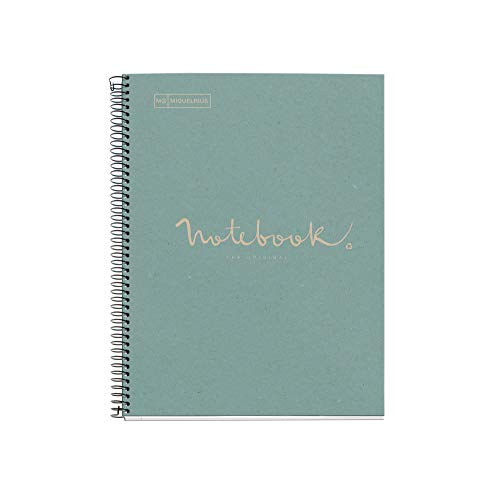 MIQUELRIUS - Cuaderno A4 Cuadriculado Notebook Emotions 100% Reciclado - 1 franja de color, 80 Hojas cuadriculadas 5mm, Papel 80 g Microperforado con 4 Taladros para 4 Anillas, Cubierta de Cartón, Col