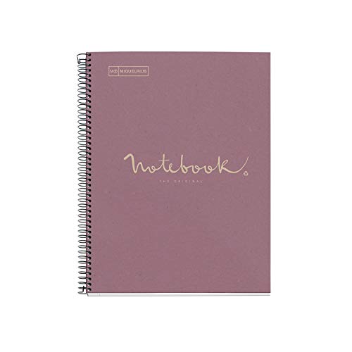 MIQUELRIUS - Cuaderno Notebook Emotions 100% Reciclado - 1 franja de color, A4, 80 Hojas cuadriculadas 5mm, Papel 80 g, 4 Taladros, Cubierta de Cartón, Color Lavanda