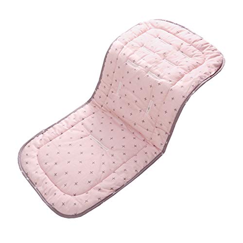 Miracle Baby Cojín Carro Bebe,Colchoneta Silla Paseo Universal Transpirable,Cojín Silla de Paseo para el Cochecito y Asiento de Carro, 100% Algodón, 32x80cm(Cruz Gris Rosa)