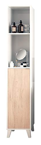 Miroytengo Conjunto mobiliario baño Moderno Saina para Lavabo Pedestal pie Mueble Columna Blanco y Roble sin Espejo