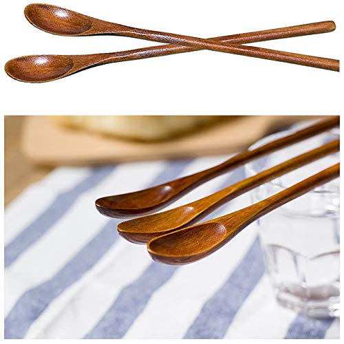 Mirrwin Cucharadita de Mango Largo Cucharas de Madera de Estilo Japonés Cucharas Mezcladoras Cuchara de Madera con Mango Largo Cucharadita de Café de Madera Natural Adecuado para Leche Miel y Pasteles