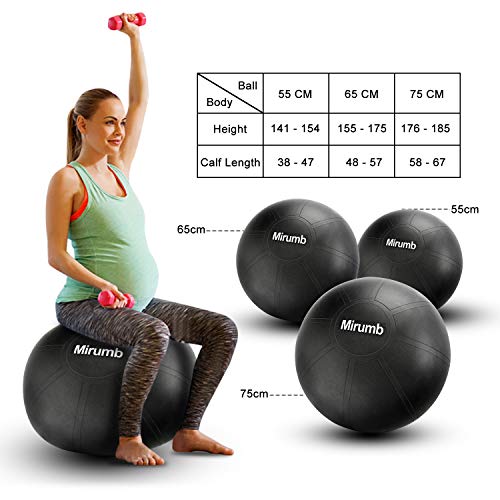 Mirumb Pelota de Ejercicio, Massage Balls Pelota de Pilates Yoga Ball 75CM 65CM 55CM con Bomba Anti Explosión para Fitness, Embarazo,Oficina,Silla de Equilibrio,Gimnasio