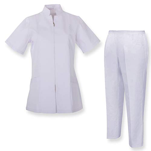 MISEMIYA - Casaca Y PANTALÓN Mujer Uniforme Sanitarios,Peluquero, Empleado de SPA, o masajista - Ref.8298 - XL, Blanco