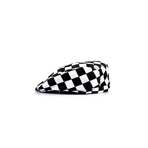 MISEMIYA - Gorro Bandana Gorro Chef Bandana Gorro Cocinero Gorro Camarero Gorro Carnicero - Ref.092 - Plaid Blanco y Negro, Pack* 1 Pcs