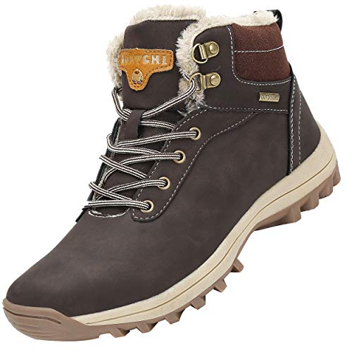 Mishansha Mujer Hombre Botas para Invierno con Forro de Piel Cálidas Zapatos para Caminar Senderismo y Trekking - Calentitas Cómodas Antideslizantes(Marrón, 36 EU)