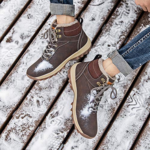 Mishansha Mujer Hombre Botas para Invierno con Forro de Piel Cálidas Zapatos para Caminar Senderismo y Trekking - Calentitas Cómodas Antideslizantes(Marrón, 36 EU)