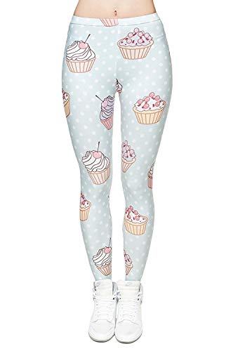 MISLD Impresa Digital Polainas de Las Mujeres Ajustados - Varios diseños y Colores - Super Soft Spandex - 8/10 / 12 elástico One Size (Color : Muffins Dots)