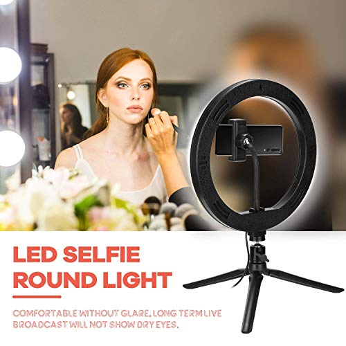 MissZZ Anillo de luz LED con Soporte para trípode, Kit de luz de Anillo autofoto Regulable de 10"3 Modos de Color 10 Brillo, Soporte para teléfono con Receptor Bluetooth para fotografía Youtube Vi