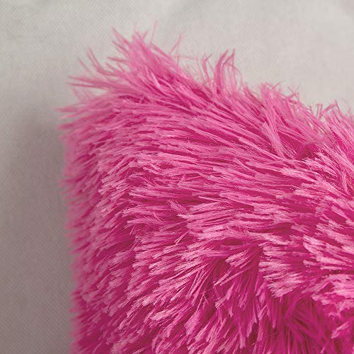 MIULEE Juego de 2 Cojines Pelo Protectores Faux Fur Throw Funda de cojín Deluxe Home Decorativo Cuadrados y Suaves Cojines PeloPara la Hogar Sofá Cama del 45x45cm Rosa Roja