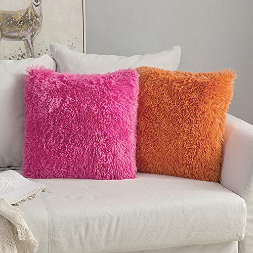 MIULEE Juego de 2 Cojines Pelo Protectores Faux Fur Throw Funda de cojín Deluxe Home Decorativo Cuadrados y Suaves Cojines PeloPara la Hogar Sofá Cama del 45x45cm Rosa Roja