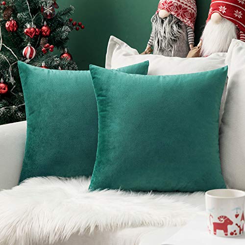 MIULEE Pack de 2, Terciopelo Suave Juego de Mesa de Manta de decoración Cuadrado Fundas de Almohada Funda de cojín para sofá dormitorio18 x 18 Pulgada 45 x 45 cm Verde malaquita