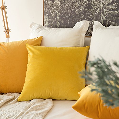 MIULEE Pack de 2, Terciopelo Suave Juego de Mesa de Manta de decoración Cuadrado Fundas de Almohada Funda de cojín para sofá dormitorio18 x 18 Pulgada 45 x 45 cm Amarillo limón