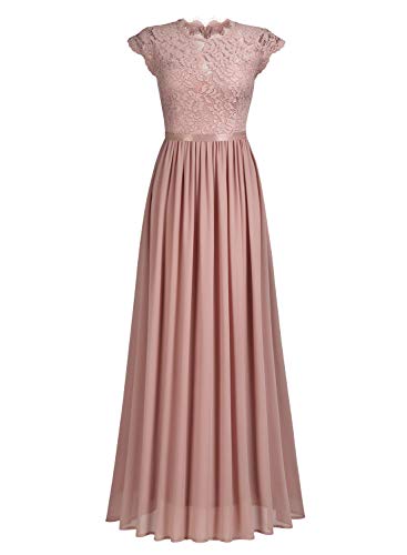 Miusol Elegante Encaje Gasa Fiesta Vestido Largo para Mujer Rosa Small