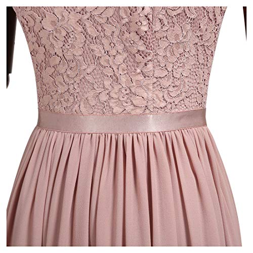 Miusol Elegante Encaje Gasa Fiesta Vestido Largo para Mujer Rosa Small