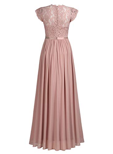 Miusol Elegante Encaje Gasa Fiesta Vestido Largo para Mujer Rosa Small